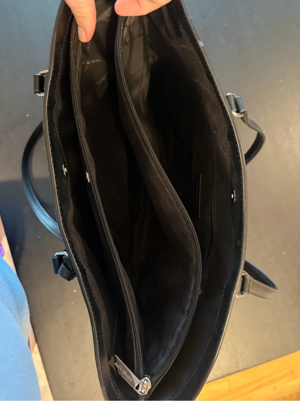 Michael Kors Black and Silver Signature Tote with Center Stripe